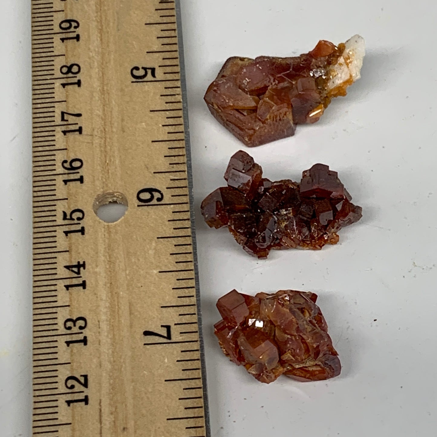 27.43g, 0.9"-1.2", 3pcs, Vanadinite On Barite Crystals Cluster Mineral Specimens