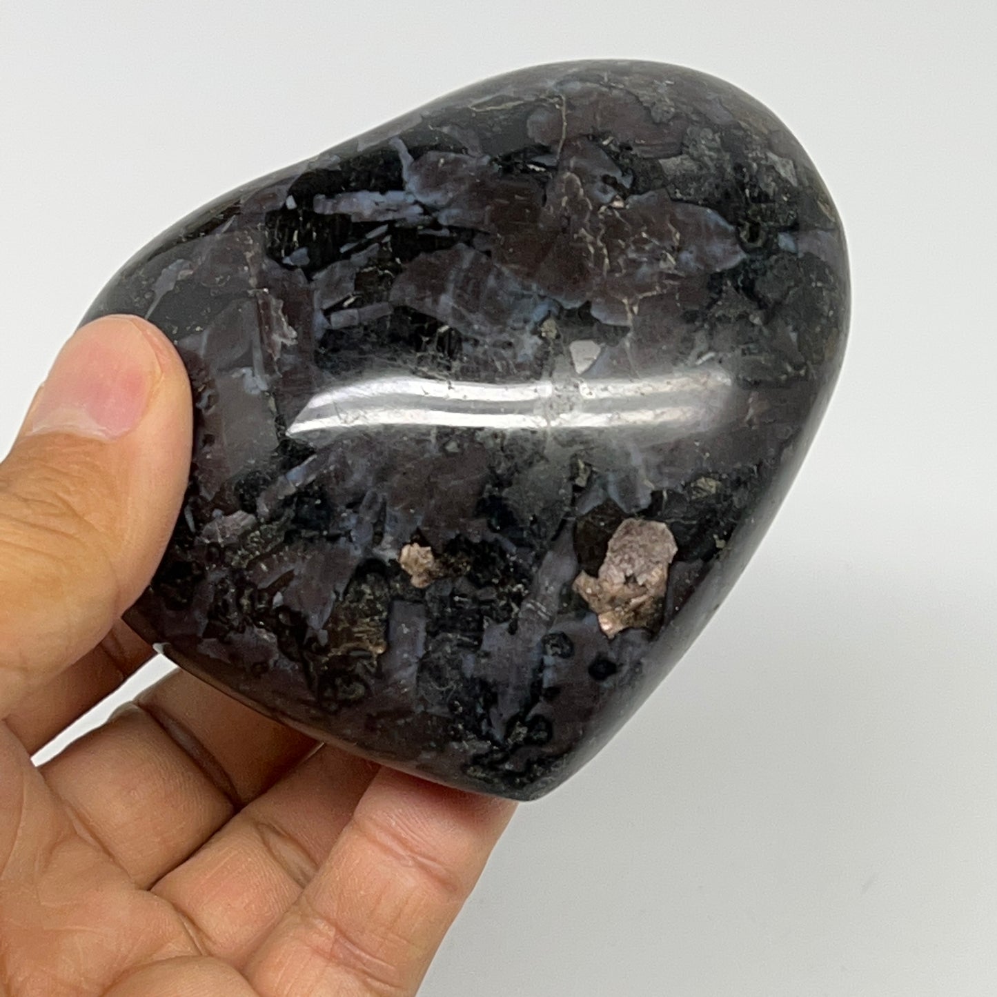388.9g,3.1"x3.4"x1.6" Indigo Gabro Merlinite Heart Gemstone @Madagascar,B19921