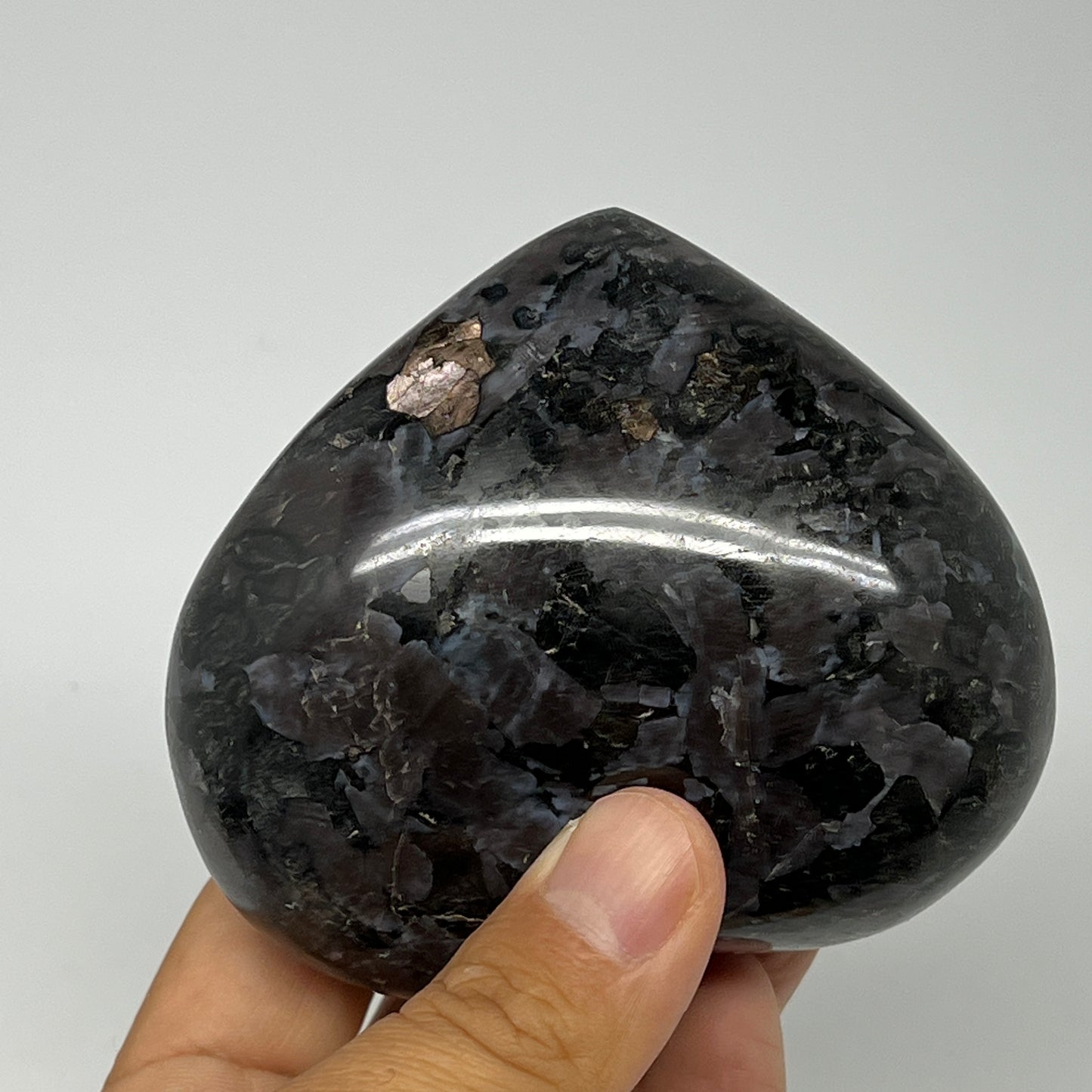 388.9g,3.1"x3.4"x1.6" Indigo Gabro Merlinite Heart Gemstone @Madagascar,B19921