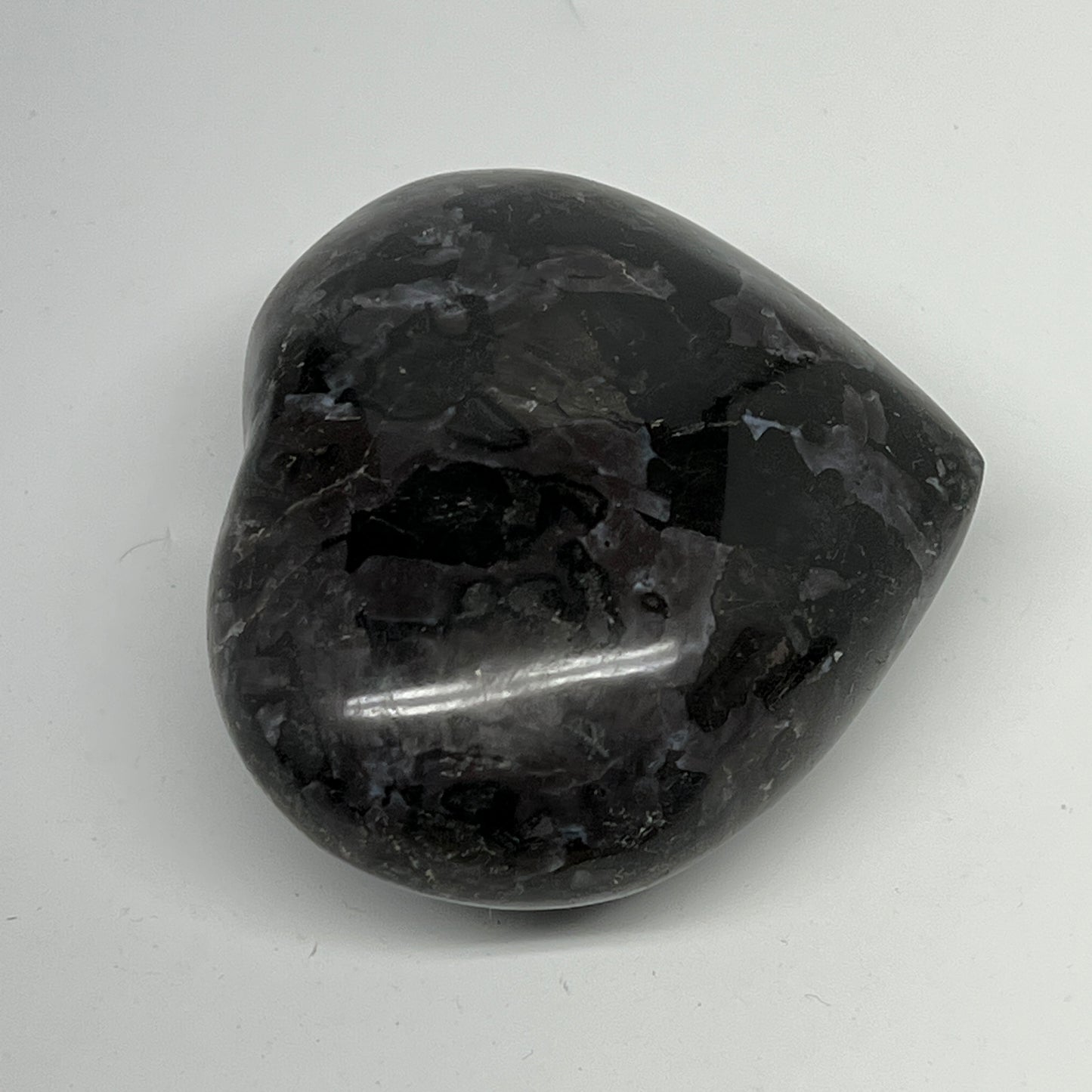 388.9g,3.1"x3.4"x1.6" Indigo Gabro Merlinite Heart Gemstone @Madagascar,B19921