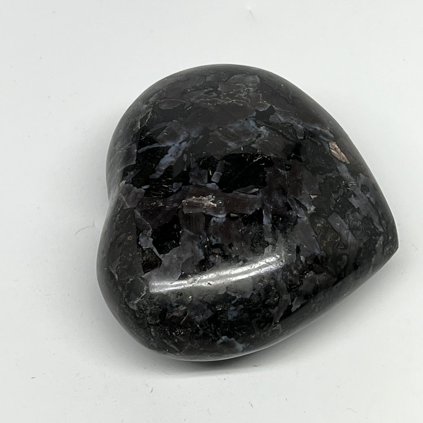 388.9g,3.1"x3.4"x1.6" Indigo Gabro Merlinite Heart Gemstone @Madagascar,B19921