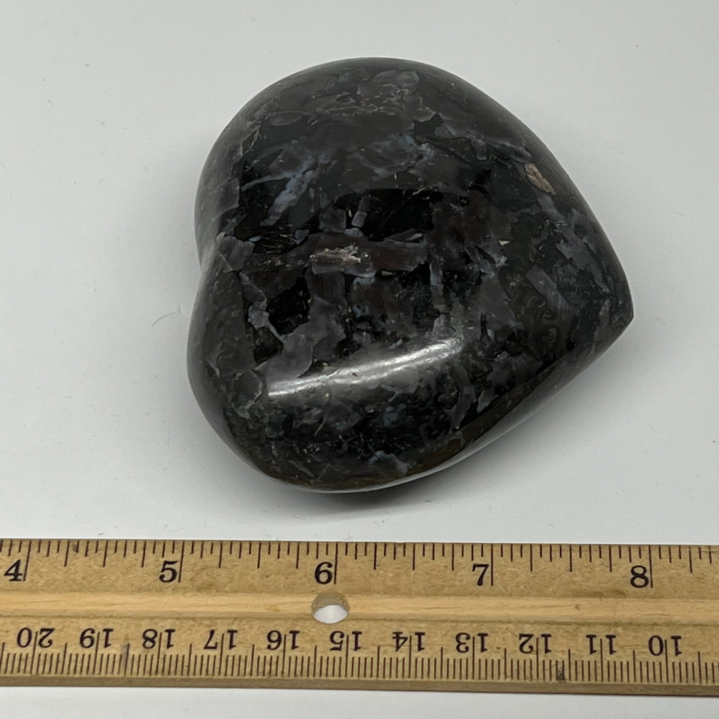 388.9g,3.1"x3.4"x1.6" Indigo Gabro Merlinite Heart Gemstone @Madagascar,B19921