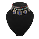 Handmade Afghan Turkmen Tribal Coin Teardrop Lapis Lazuli Inlay Choker necklace - watangem.com
