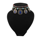 Handmade Afghan Turkmen Tribal Coin Teardrop Lapis Lazuli Inlay Choker necklace - watangem.com