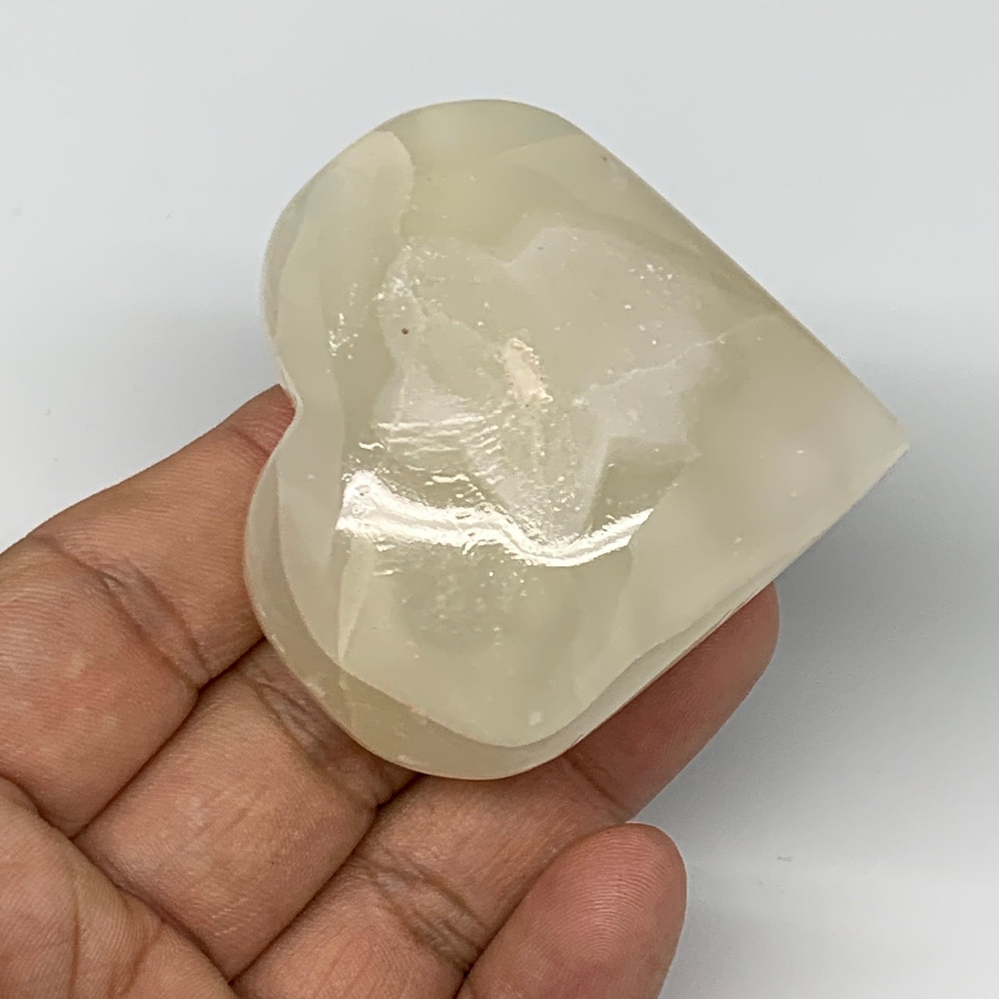 102.3g, 2.2"x2.3"x1" Natural Green Onyx Heart Polished Healing Crystal, B7635