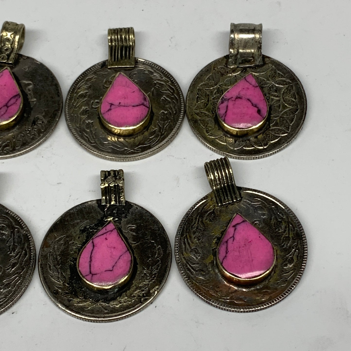 87g, 8pcs, Turkmen Coins Jeweled Synthetic Pink Tribal @Afghanistan, B14519