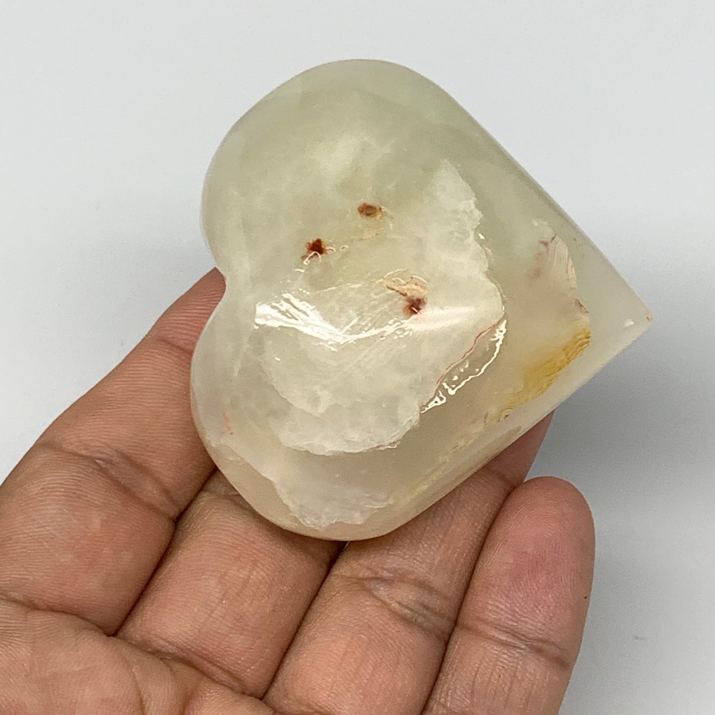 102.3g, 2.2"x2.3"x1" Natural Green Onyx Heart Polished Healing Crystal, B7635