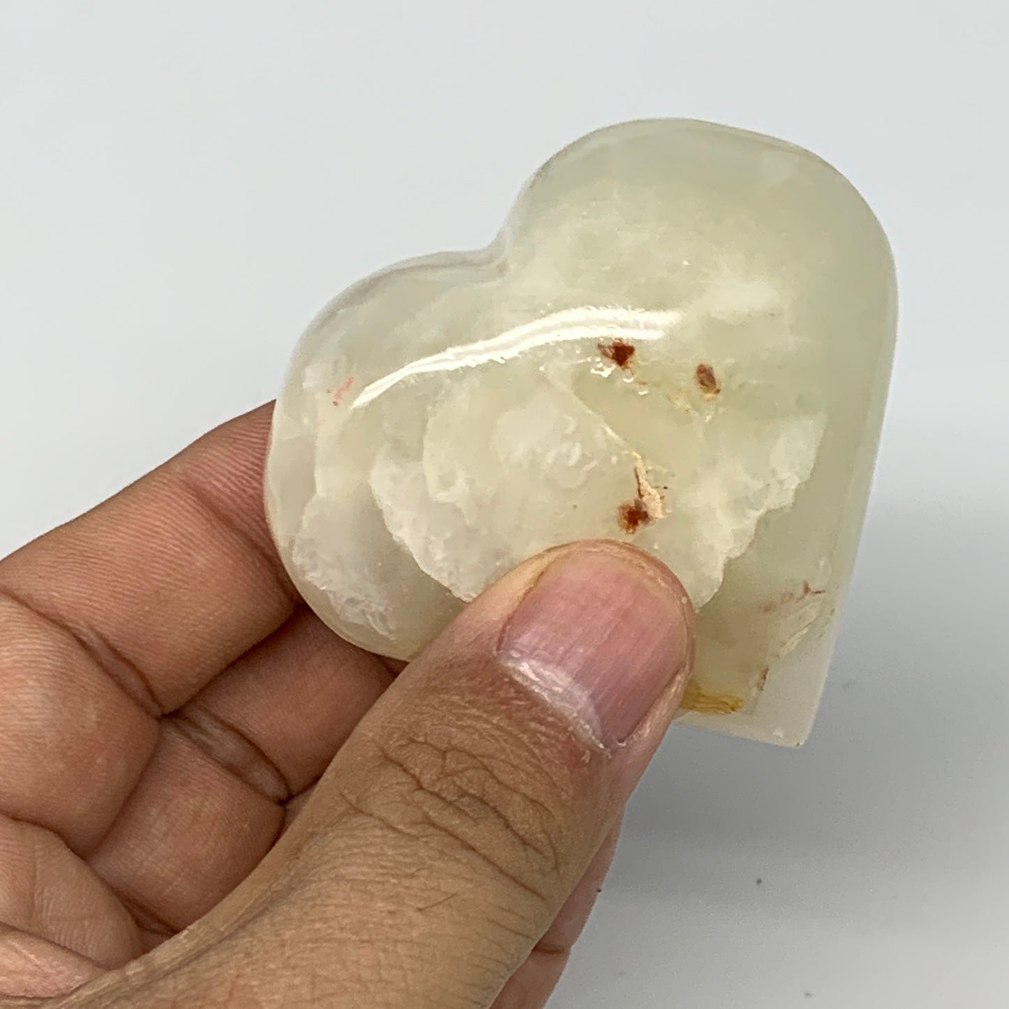 102.3g, 2.2"x2.3"x1" Natural Green Onyx Heart Polished Healing Crystal, B7635