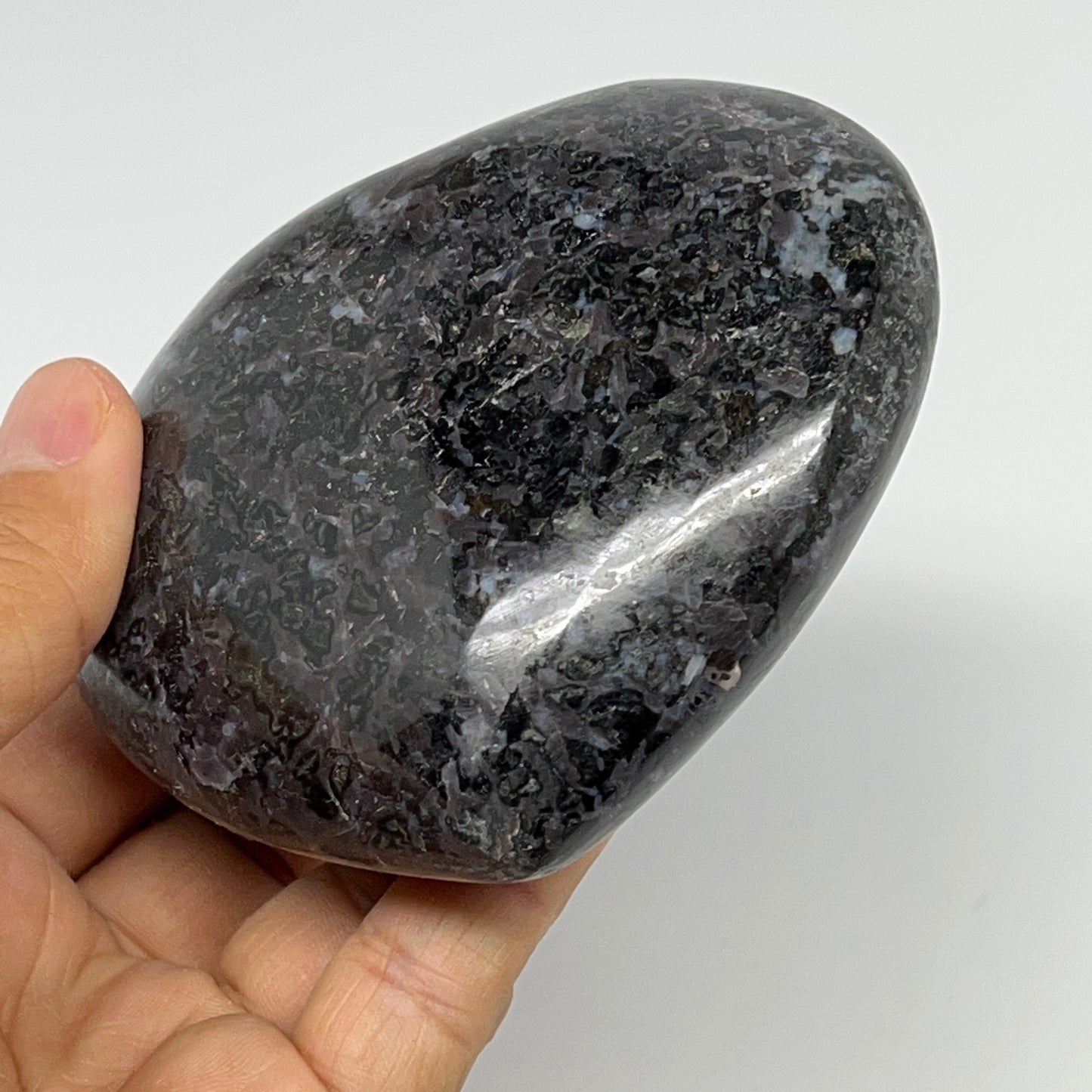 388.9g,3.1"x3.4"x1.6" Indigo Gabro Merlinite Heart Gemstone @Madagascar,B19921