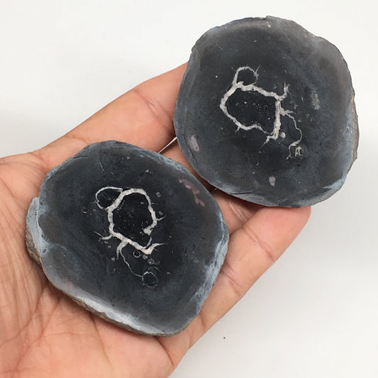 1 Pair, 176.5g,2.5"x2.2" Natural Unique Septarian Nodules Slabs @Morocco,MF3530