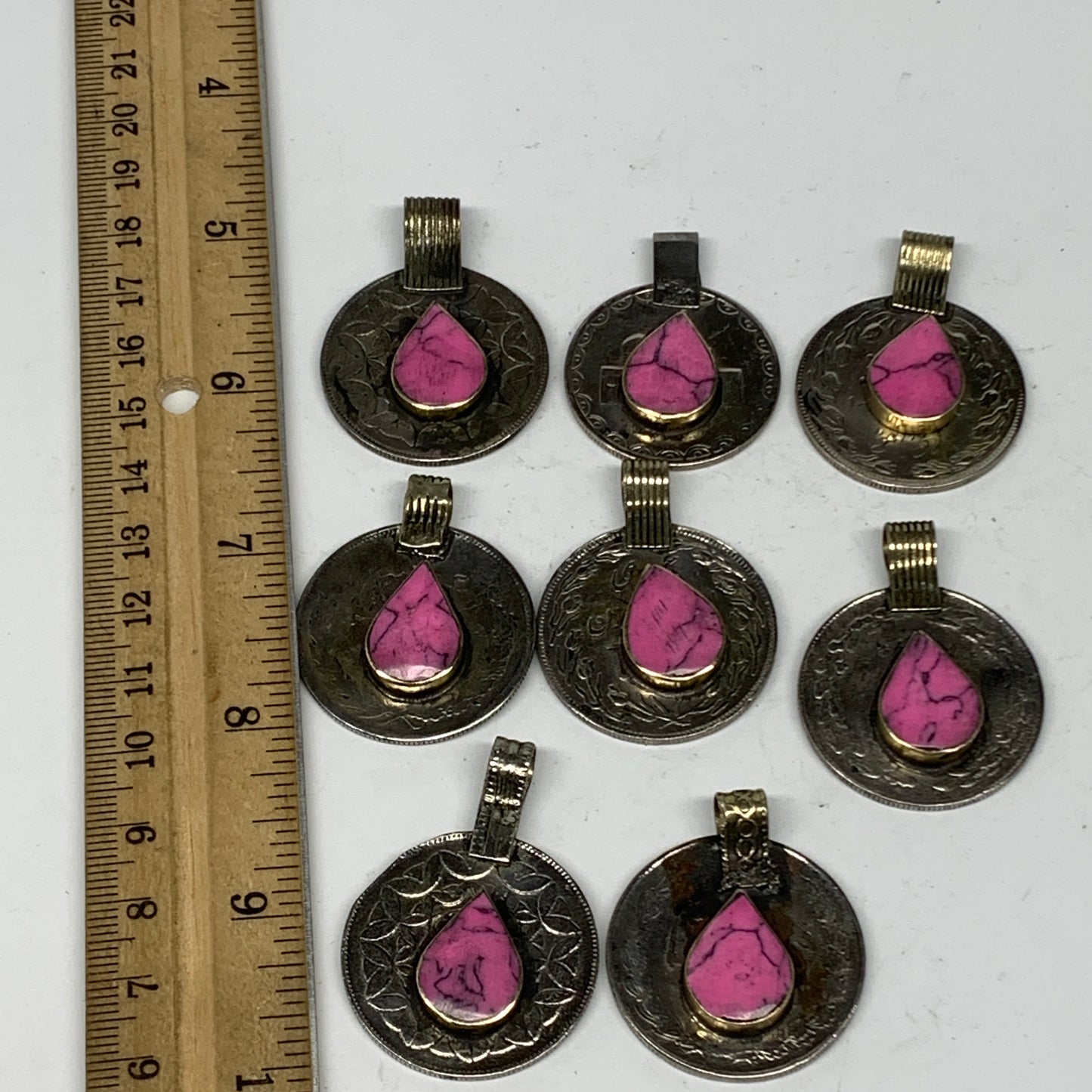 89g, 8pcs, Turkmen Coins Jeweled Synthetic Pink Tribal @Afghanistan, B14520