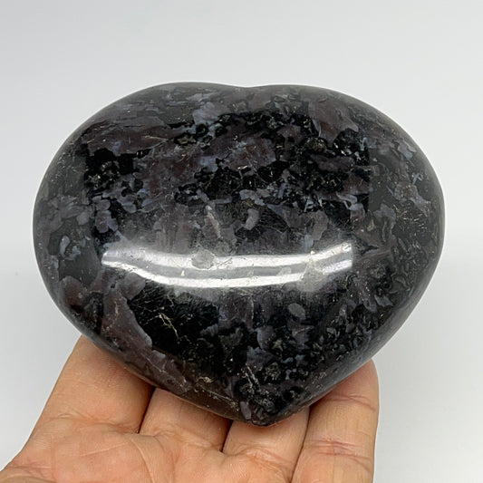 442.3g,3.2"x3.5"x1.6" Indigo Gabro Merlinite Heart Gemstone @Madagascar,B19924