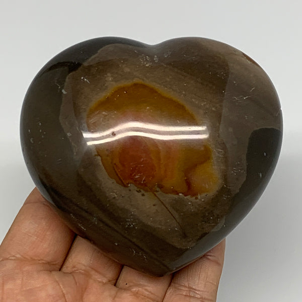 393.2g, 3.2"x3.4"x1.8" Polychrome Jasper Heart Polished Healing Crystal, B17719
