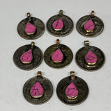 82g, 8pcs, Turkmen Coins Jeweled Synthetic Pink Tribal @Afghanistan, B14521