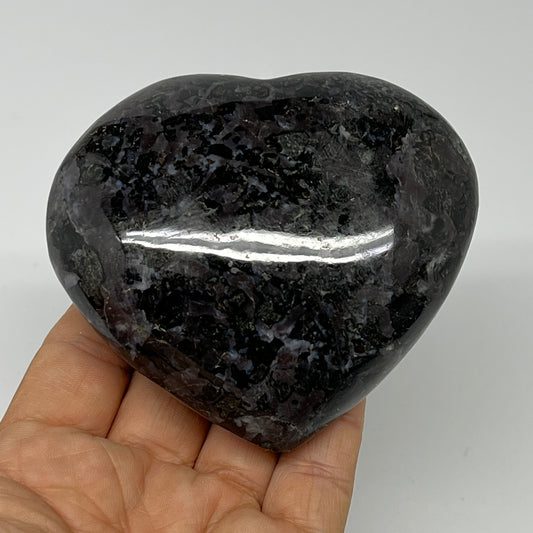 381.9g,3.1"x3.5"x1.5" Indigo Gabro Merlinite Heart Gemstone @Madagascar,B19925