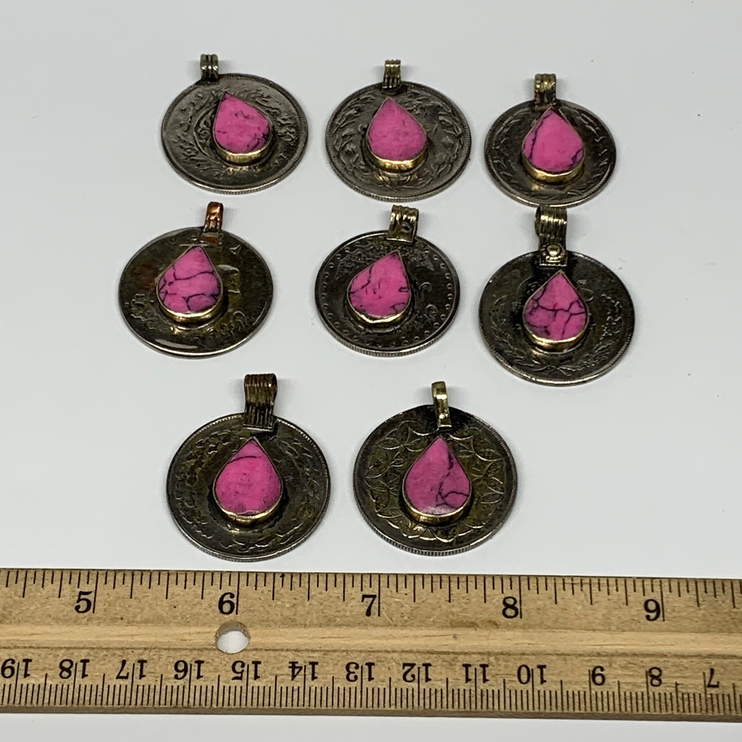 82g, 8pcs, Turkmen Coins Jeweled Synthetic Pink Tribal @Afghanistan, B14523