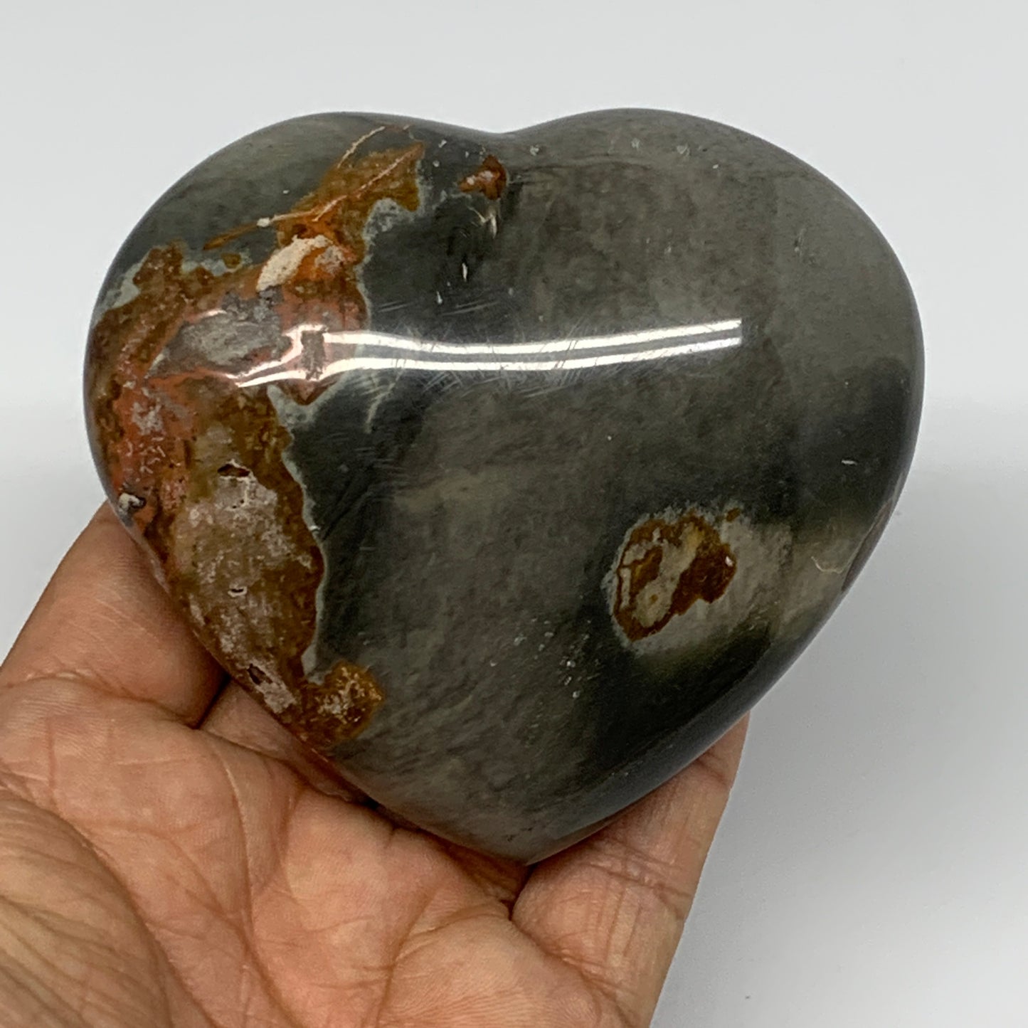 294.6g, 3"x3.4"x1.4" Polychrome Jasper Heart Polished Healing Crystal, B17721