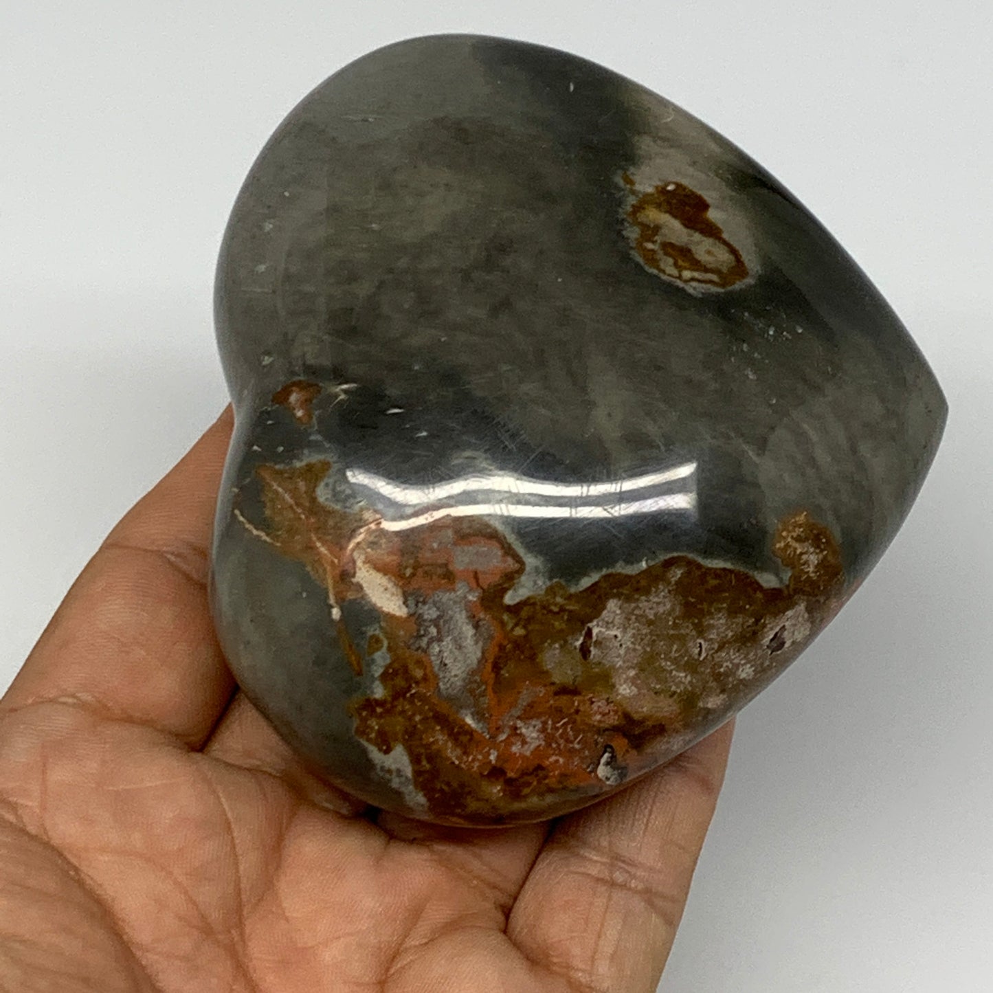 294.6g, 3"x3.4"x1.4" Polychrome Jasper Heart Polished Healing Crystal, B17721