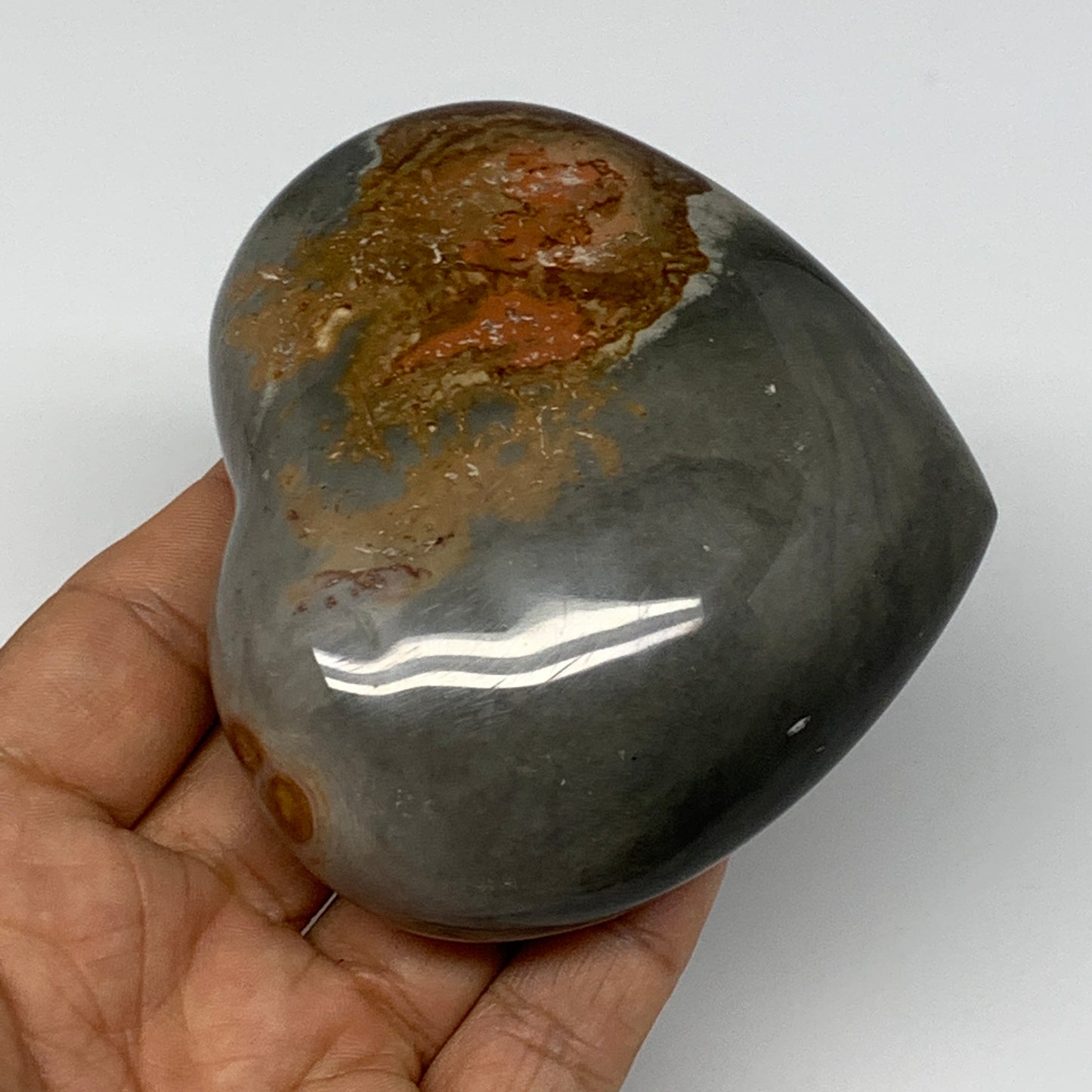 294.6g, 3"x3.4"x1.4" Polychrome Jasper Heart Polished Healing Crystal, B17721