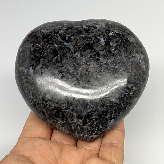 472g,3.5"x3.6"x1.4" Indigo Gabro Merlinite Heart Gemstone @Madagascar,B19927
