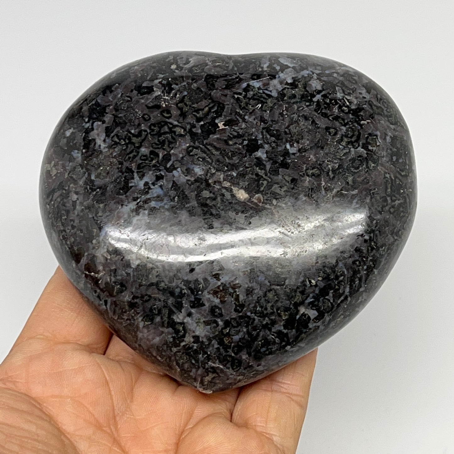 472g,3.5"x3.6"x1.4" Indigo Gabro Merlinite Heart Gemstone @Madagascar,B19927