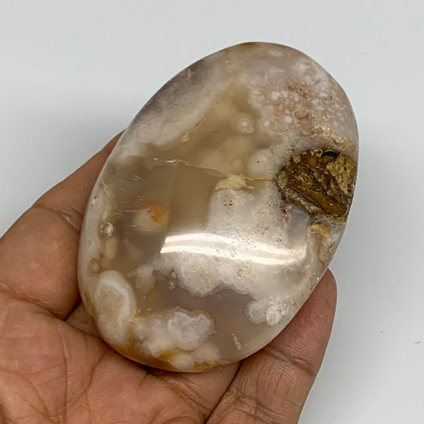 127.7g,2.9"x2"x1", Flower Agate Palm-Stone Crystal Reiki @Madagascar,B16165