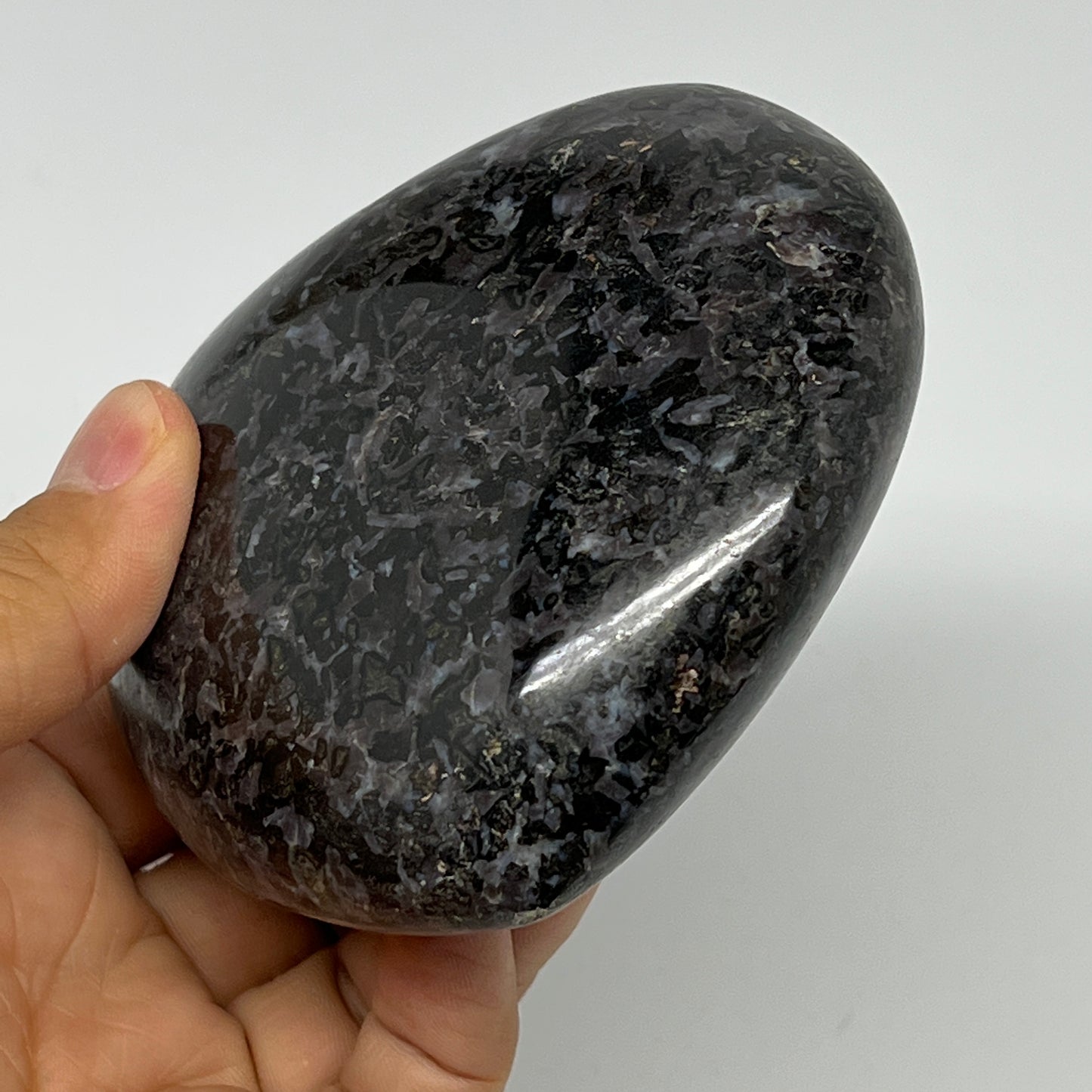 472g,3.5"x3.6"x1.4" Indigo Gabro Merlinite Heart Gemstone @Madagascar,B19927