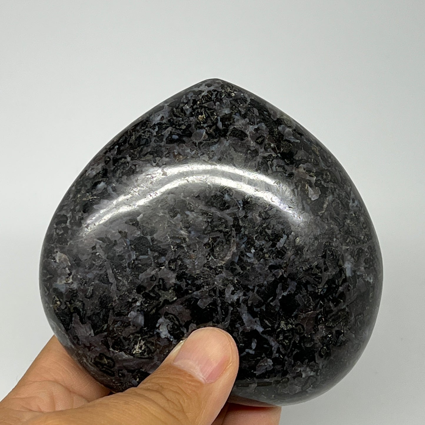 472g,3.5"x3.6"x1.4" Indigo Gabro Merlinite Heart Gemstone @Madagascar,B19927