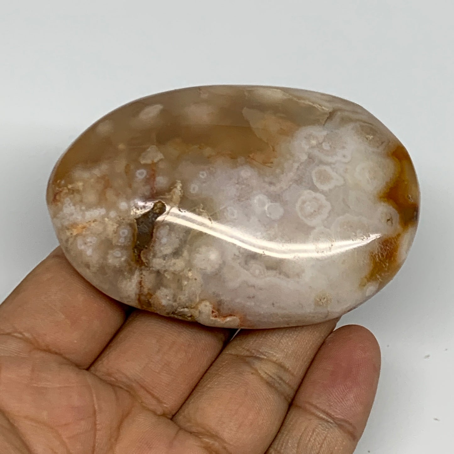 127.7g,2.9"x2"x1", Flower Agate Palm-Stone Crystal Reiki @Madagascar,B16165