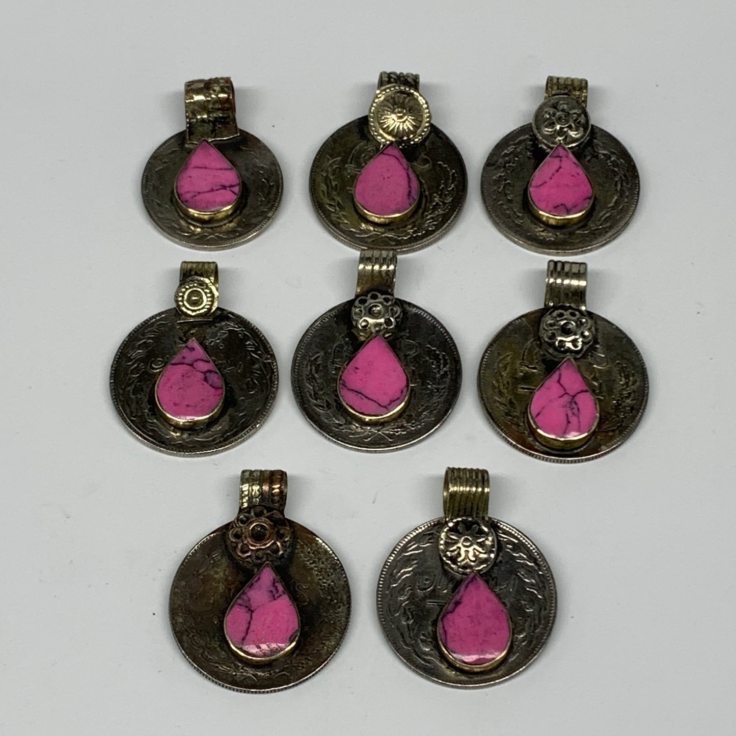 89g, 8pcs, Turkmen Coins Jeweled Synthetic Pink Tribal @Afghanistan, B14526