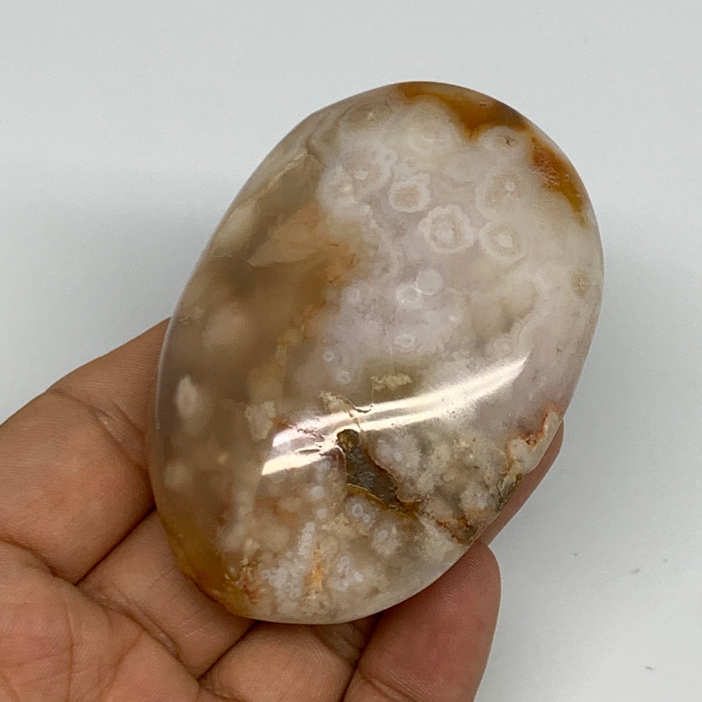 127.7g,2.9"x2"x1", Flower Agate Palm-Stone Crystal Reiki @Madagascar,B16165
