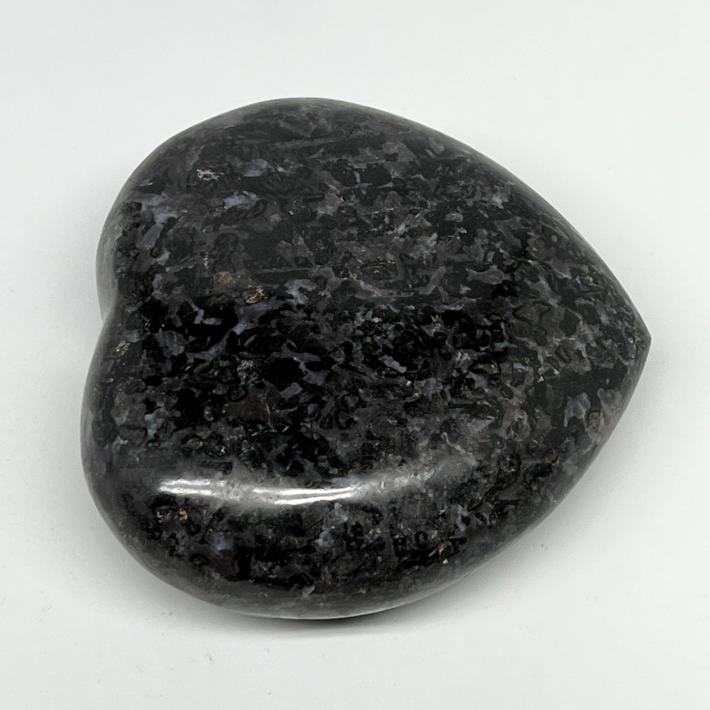 472g,3.5"x3.6"x1.4" Indigo Gabro Merlinite Heart Gemstone @Madagascar,B19927