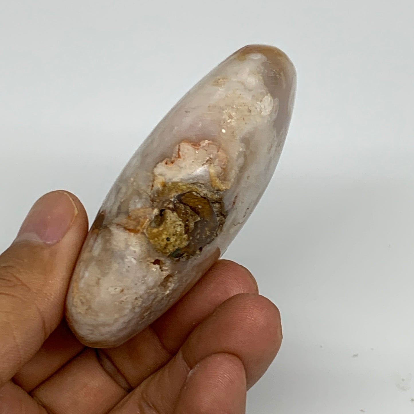 127.7g,2.9"x2"x1", Flower Agate Palm-Stone Crystal Reiki @Madagascar,B16165