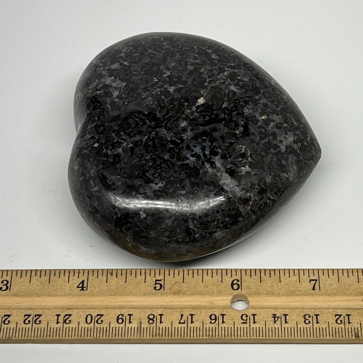 472g,3.5"x3.6"x1.4" Indigo Gabro Merlinite Heart Gemstone @Madagascar,B19927