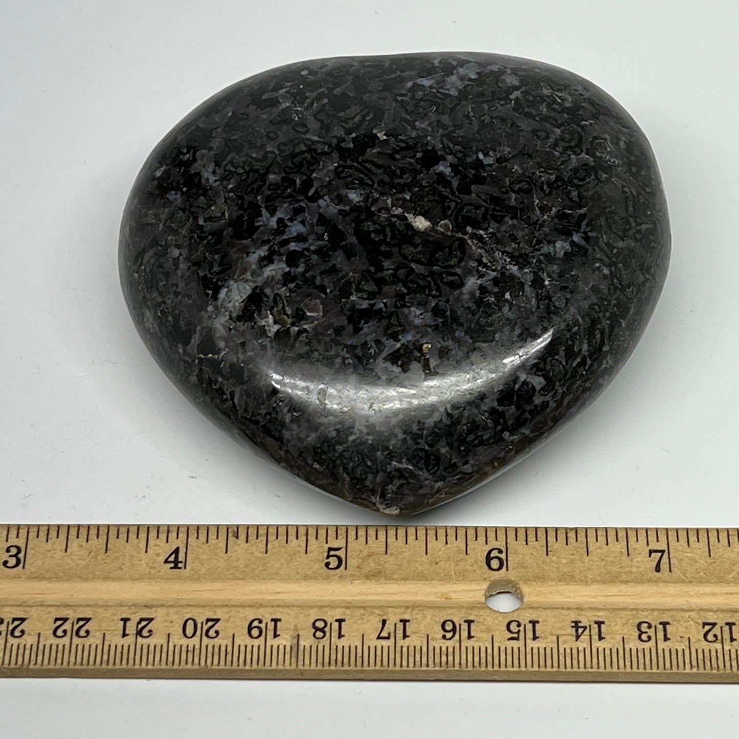 472g,3.5"x3.6"x1.4" Indigo Gabro Merlinite Heart Gemstone @Madagascar,B19927