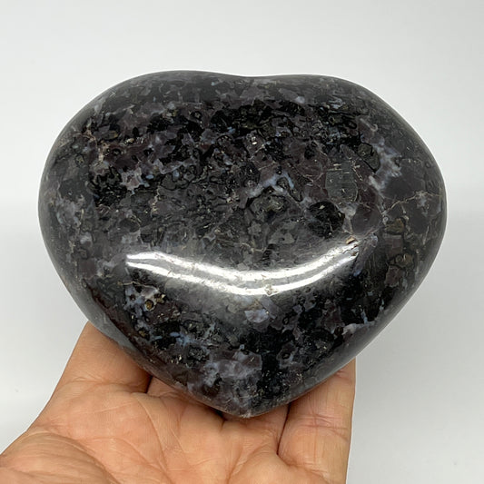 595g,3.5"x3.9"x1.7" Indigo Gabro Merlinite Heart Gemstone @Madagascar,B19928