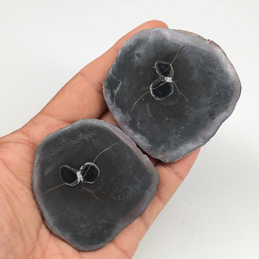 1 Pair, 127.9g,2.4"x2.4" Natural Unique Septarian Nodules Slabs @Morocco,MF3537