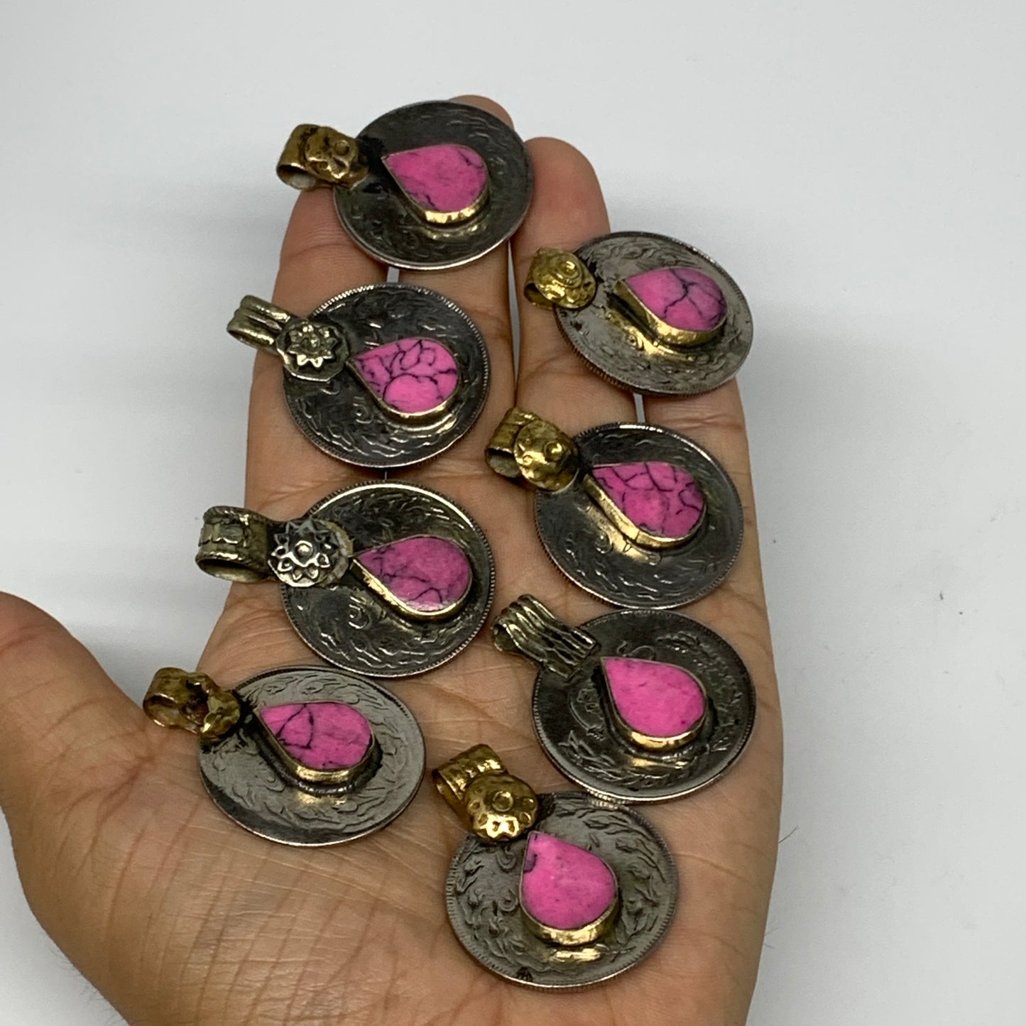 89g, 8pcs, Turkmen Coins Jeweled Synthetic Pink Tribal @Afghanistan, B14527