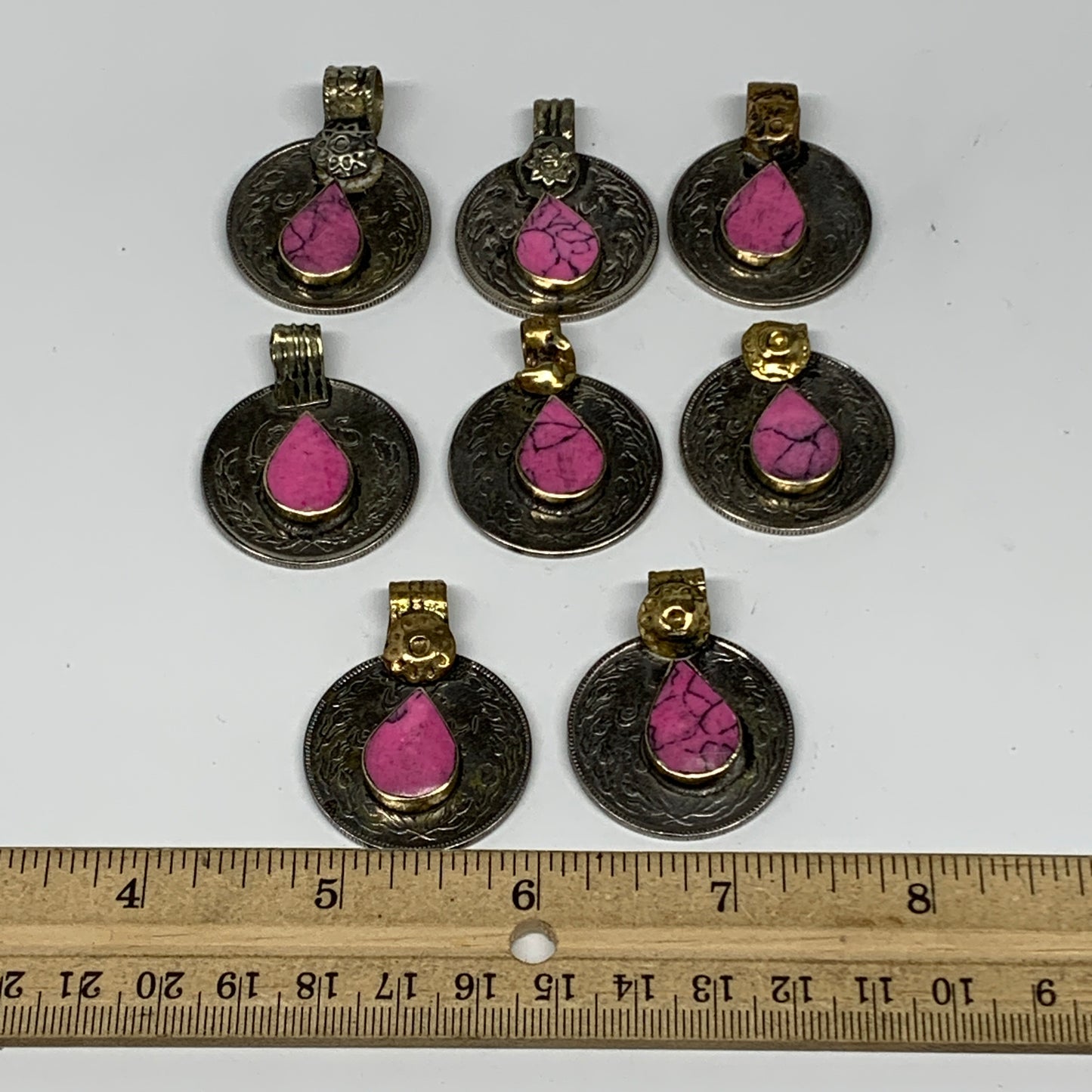 89g, 8pcs, Turkmen Coins Jeweled Synthetic Pink Tribal @Afghanistan, B14527