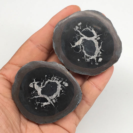 1 Pair, 134.3g,2.1"x1.9" Natural Unique Septarian Nodules Slabs @Morocco,MF3538