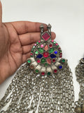2x Pair Vintage Afghan Kuchi Pendant Jingle Bells Chain Boho ATS Statement,KC314