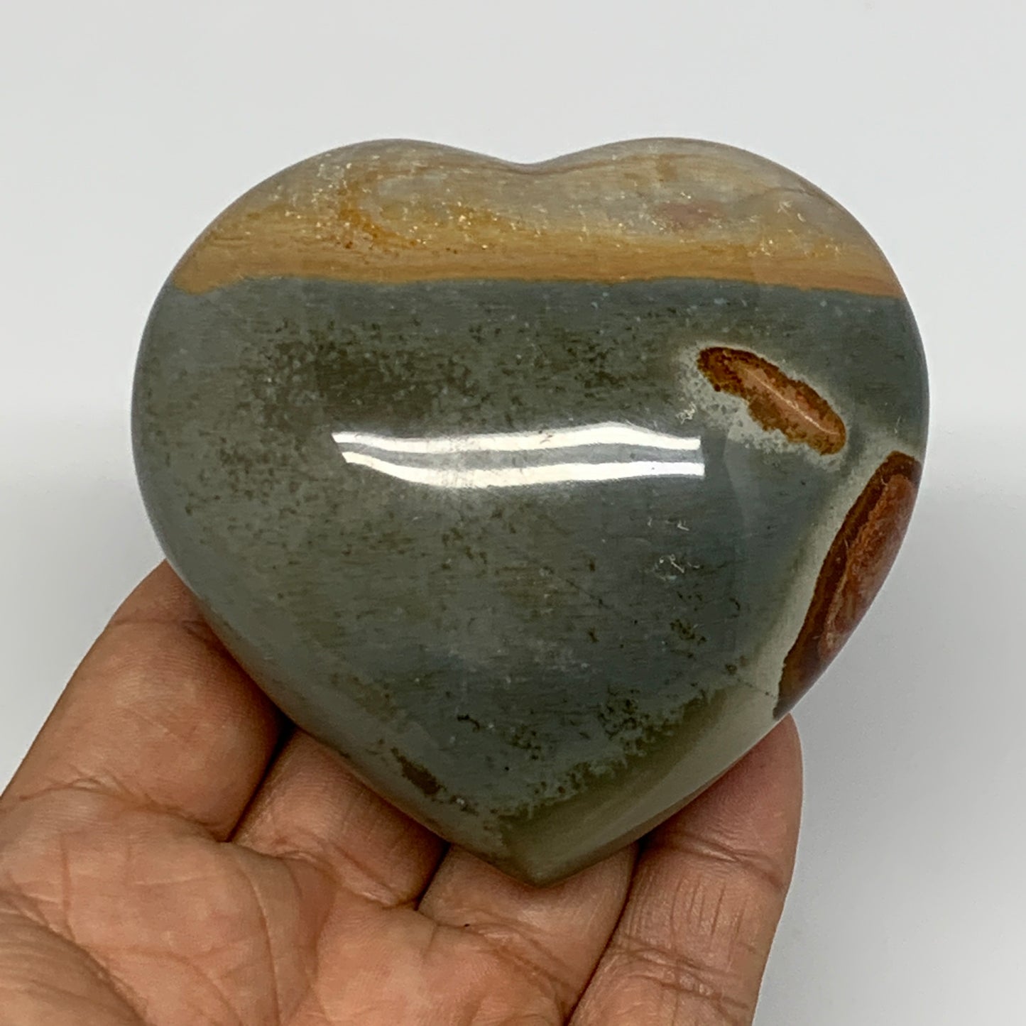 272.3g, 2.9"x3"x1.5" Polychrome Jasper Heart Polished Healing Crystal, B17724