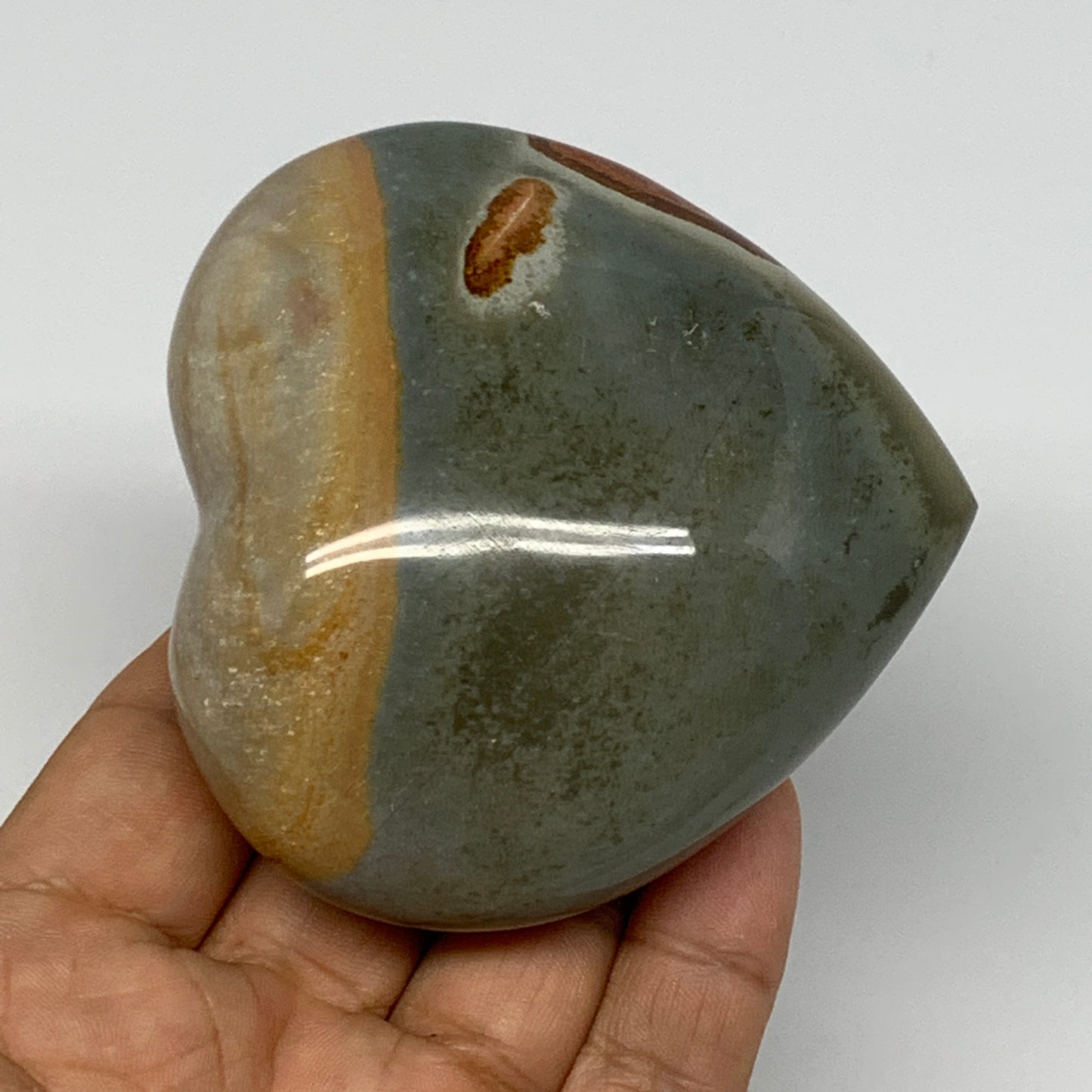 272.3g, 2.9"x3"x1.5" Polychrome Jasper Heart Polished Healing Crystal, B17724
