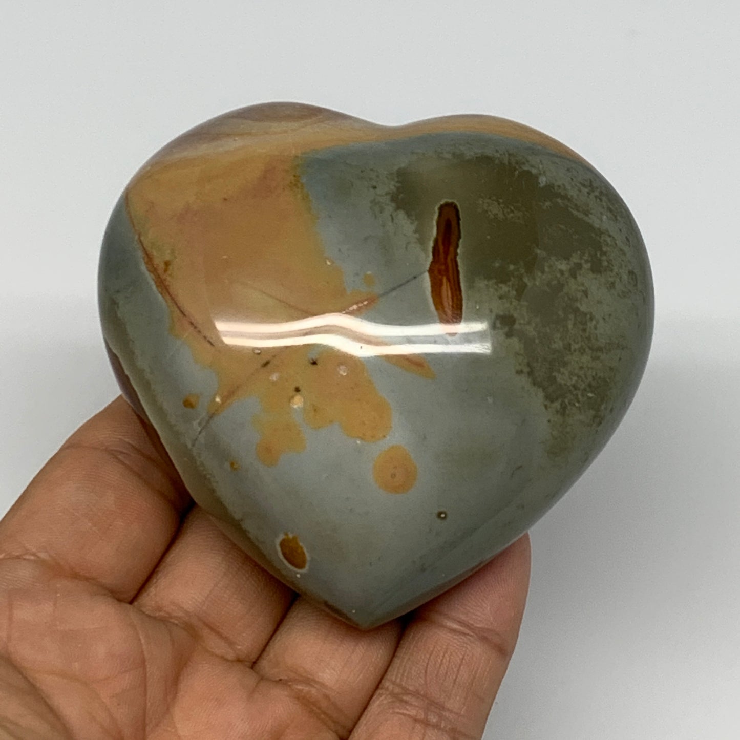 272.3g, 2.9"x3"x1.5" Polychrome Jasper Heart Polished Healing Crystal, B17724