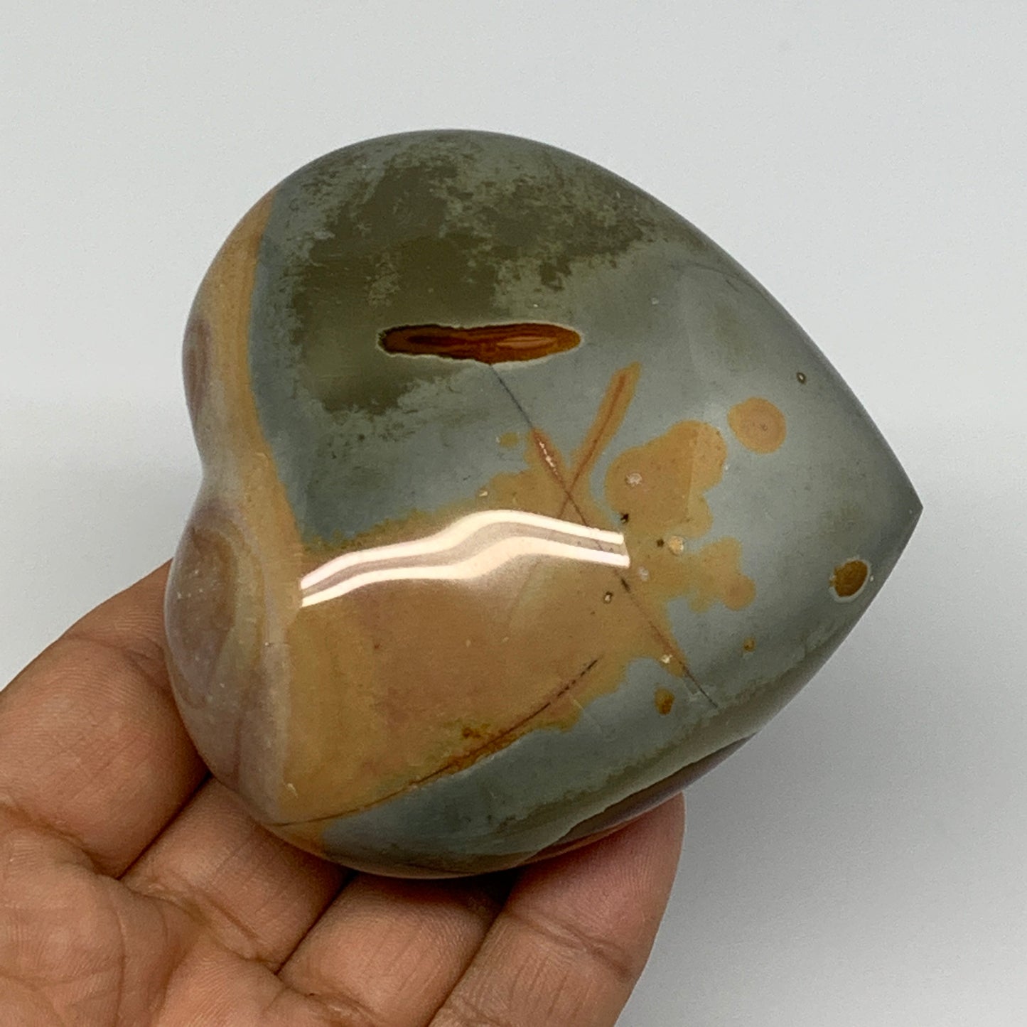 272.3g, 2.9"x3"x1.5" Polychrome Jasper Heart Polished Healing Crystal, B17724