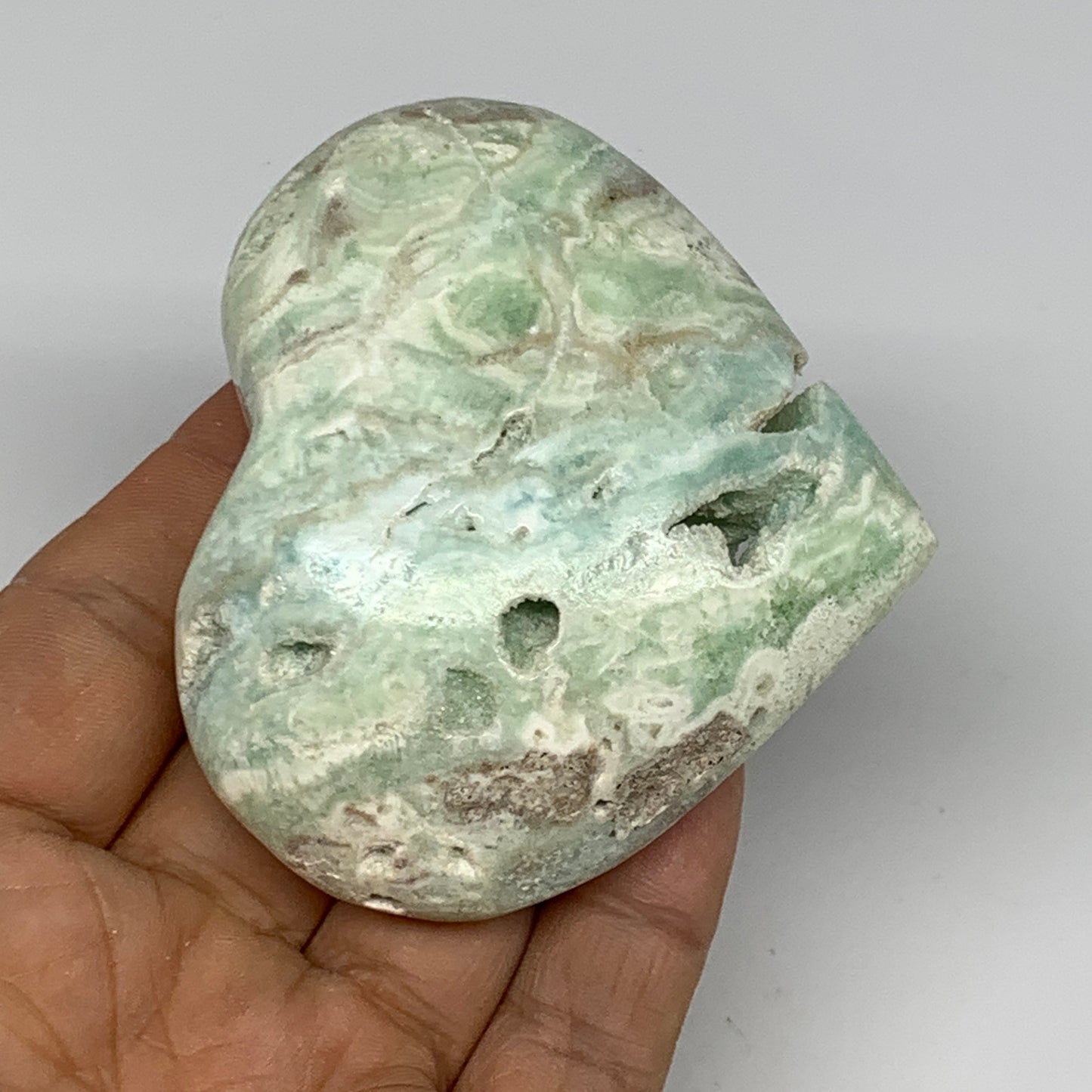156g, 2.5"x2.8"x1.1" Blue Aragonite Heart Gemstones @Afghanistan, B26520