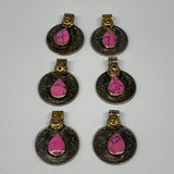70g, 6pcs, Turkmen Coins Jeweled Synthetic Pink Tribal @Afghanistan, B14529