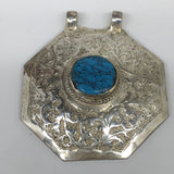 1pc, 2.4"x2.1"x0.6",  Turkmen Pendant Blue Turquoise Inlay Handmade, TN545