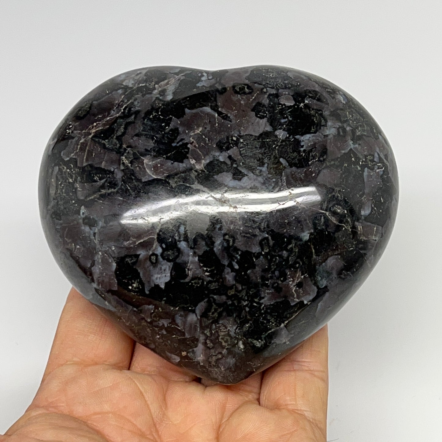 484.4g,3.3"x3.6"x1.7" Indigo Gabro Merlinite Heart Gemstone @Madagascar,B19930