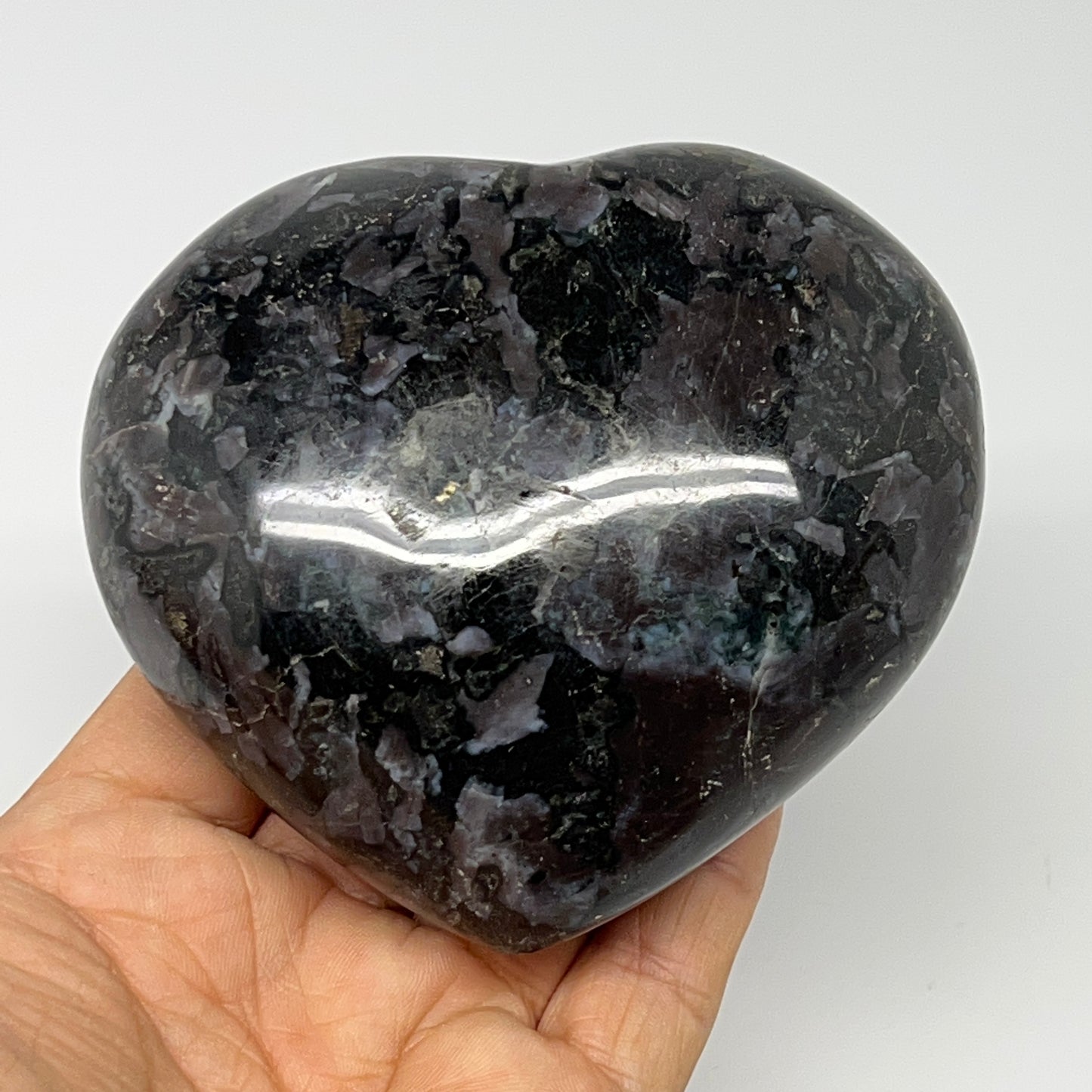 484.4g,3.3"x3.6"x1.7" Indigo Gabro Merlinite Heart Gemstone @Madagascar,B19930